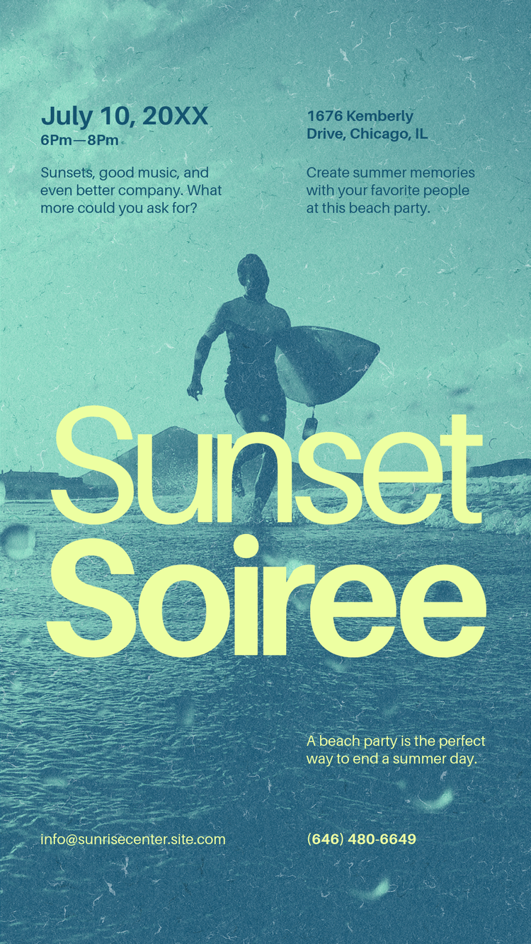 teal template with a surfer in the background and bold type