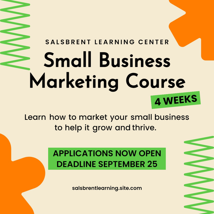 "Small Business Marketing Course" paid course Instagram post with event and application details
