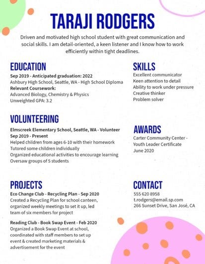 Pink Blue Green Doodles Taraji Rodgers Resume