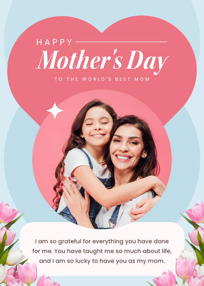 Mother's day card template in blue and pink