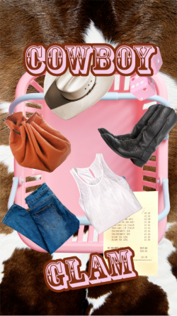 Cowboy themed outfit of the day for a woman with black boots, a cowboy hat, jeans, and a tank top