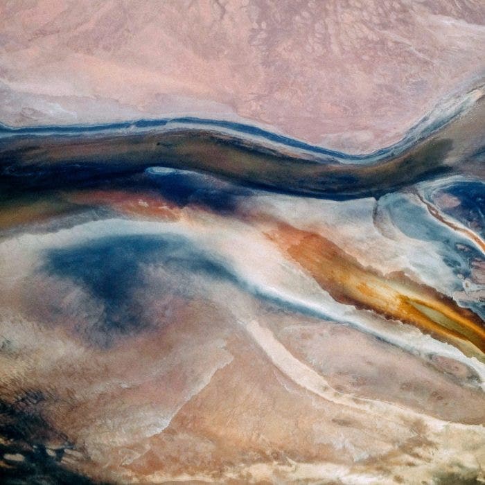 Blue, orange and cream abstract design.