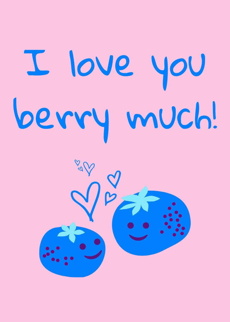 Blue & Pink Blueberry Valentine's Day Greeting Card