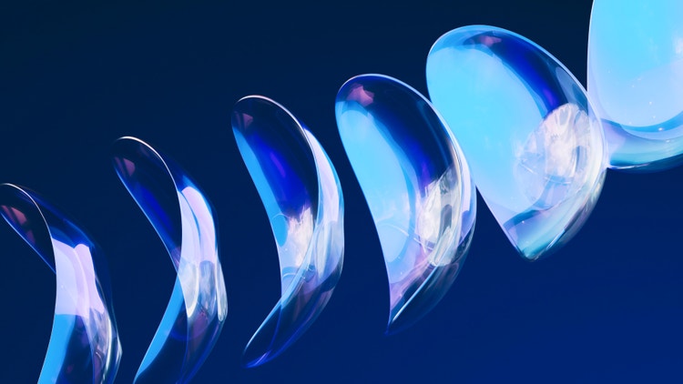 An abstract of a row of scoop-like images over a dark blue background