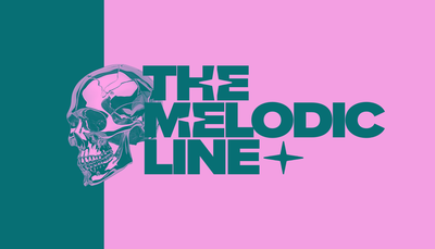 Adobe Express business card template for "The Melodic Line" in pink and green