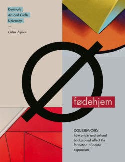 Geometric image featuring a black symbol over a grey, red, and beige background