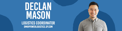 A LinkedIn banner for Declan Mason, a logistic coordinator, with an image of a person against a blue background