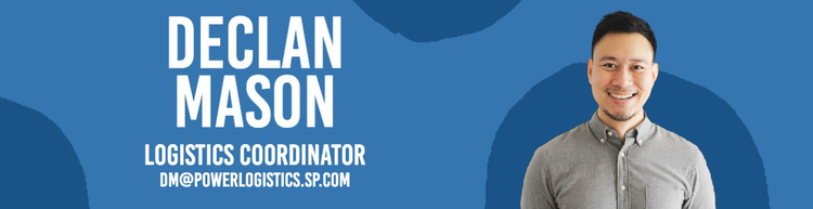 A LinkedIn banner for Declan Mason, a logistic coordinator, with an image of a person against a blue background