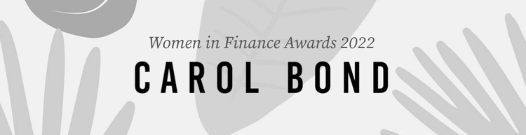 A LinkedIn background photo highlighting that Carol Bond won the Women in Finance Awards in 2022