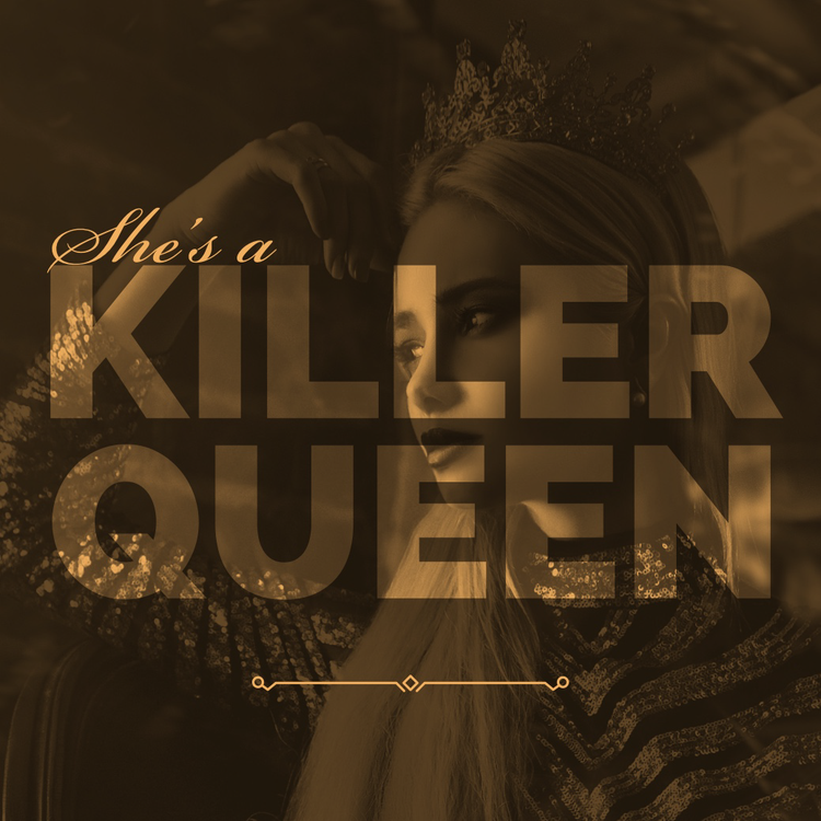 "She's a killer queen" song lyric Instagram post against an image of a person in a crown