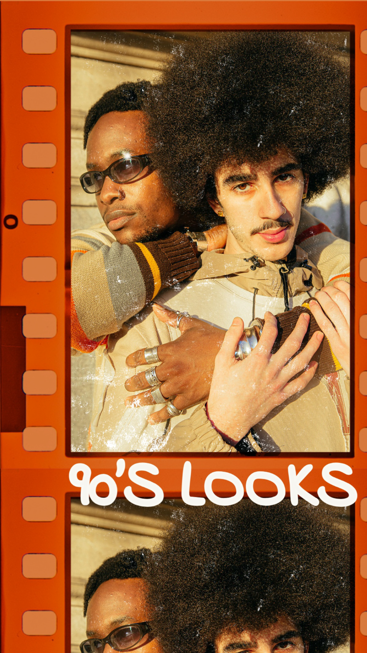 "90's looks" Instagram reel cover with two models on a vintage film strip posing