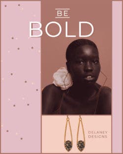 Pink and brown image with copy that says "Be Bold"