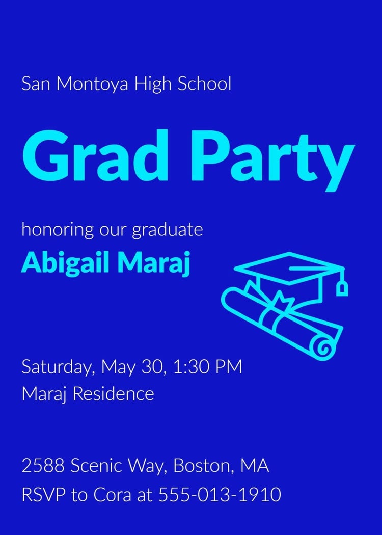 Cyan & Blue Hat Graduation Invitation