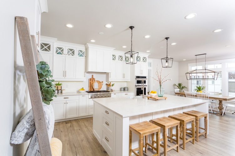 Real estate lead generation: Large modern kitchen with white cabinets
