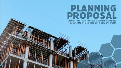 Blue opening presentation slide for a planning construction proposal