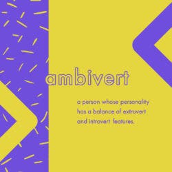 Yellow and purpose image explaining the definition of an ambivert