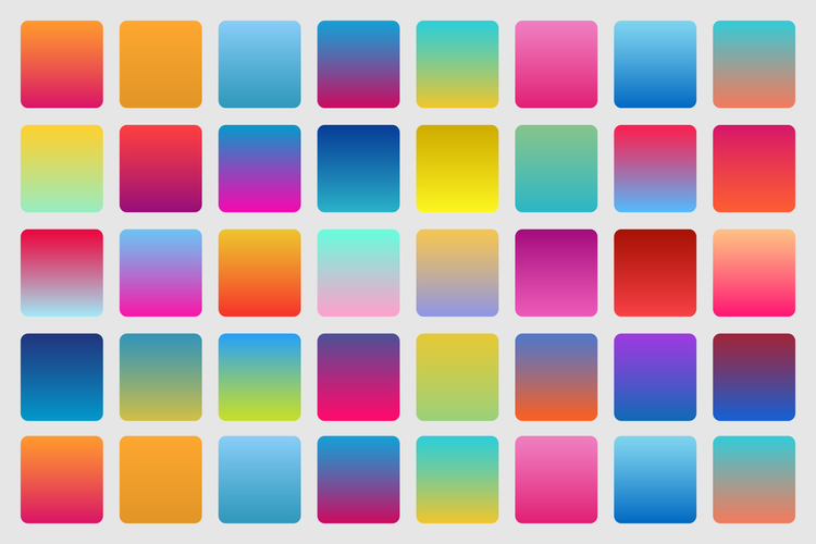 45 squares of various color gradients showing unique color combinations