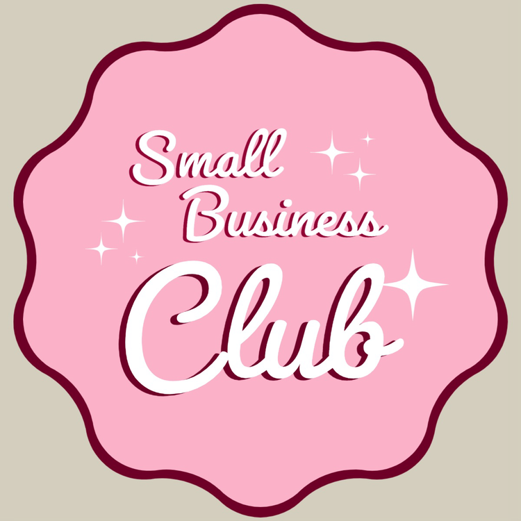 "Small Business Club" Ecommerce Instagram post written against a pink circle with wavy edges and sparkles