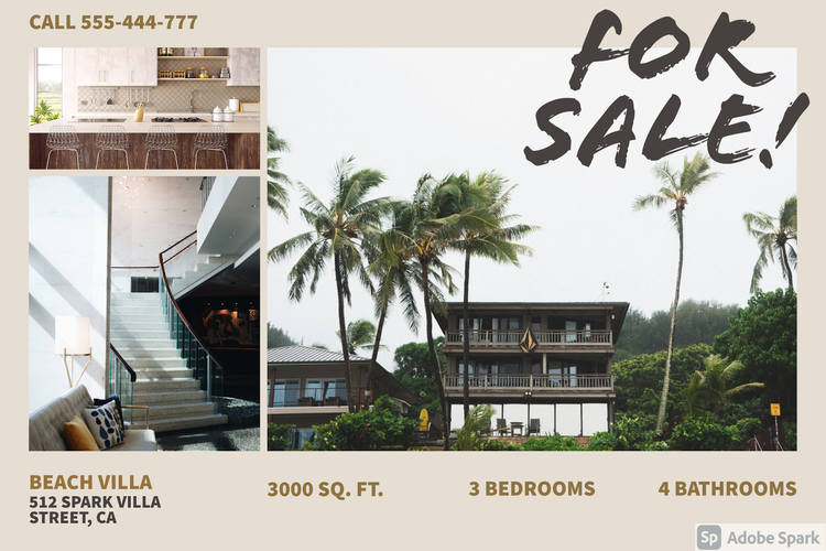 Adobe Spark real estate template featuring a house for sale
