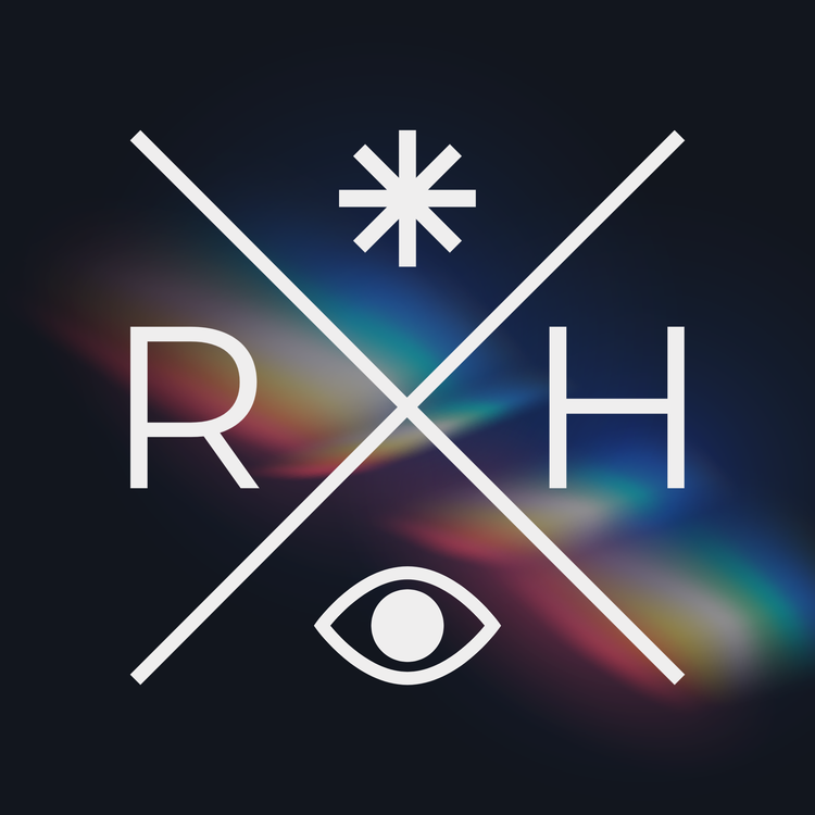 RH fantasy football logo with a white X with R and H on either side and a * above and an eye below