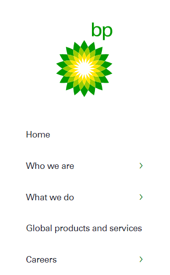 brand development: Homepage of BP oil company in mobile