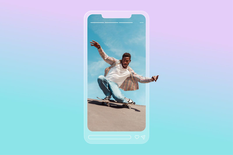 man on a skateboard framed in a smartphone