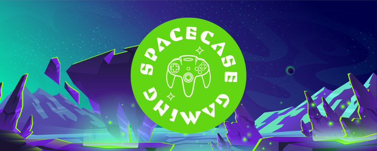 A Twitch banner for Spacecase Gaming with an icon of a gaming controller against a graphic of an otherworldly planet