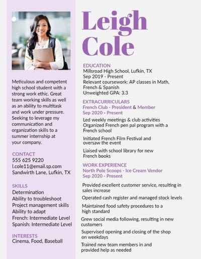 Purple & White Resume