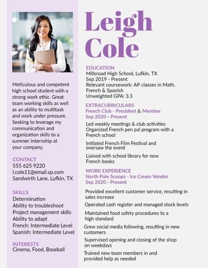 Purple & White Resume