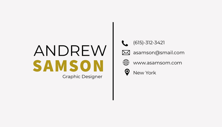 A business card for a graphic designer written in two classic, clean fonts