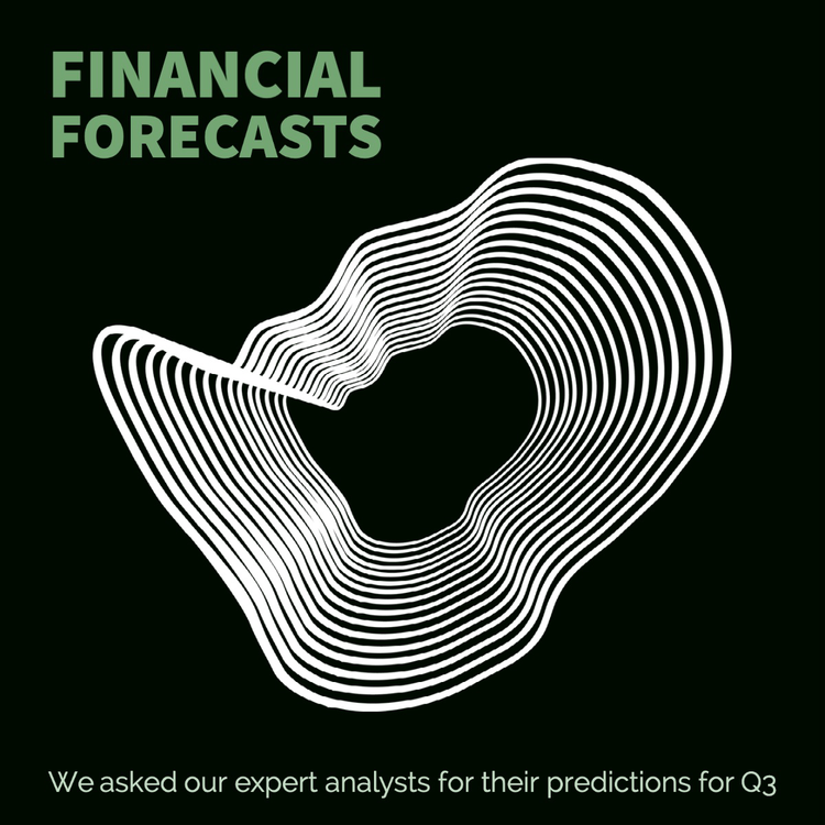 A LinkedIn social media marketing post about financial forecast with a black & white abstract design