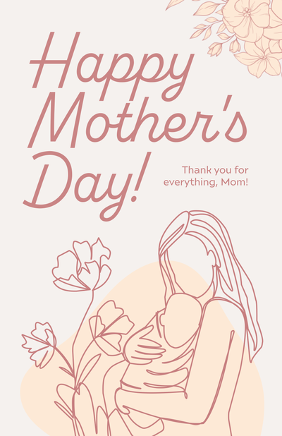 Mother's day card with illustration of mother holding baby