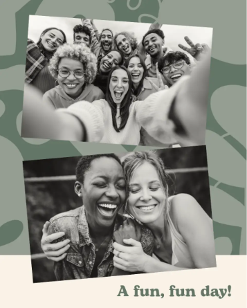 A template with two snapshots of friends with the caption