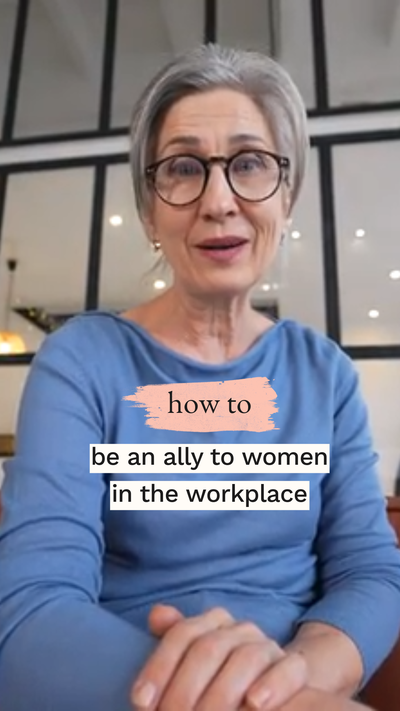 Instagram reel template featuring a woman wearing a blue top. Text says "How to be an ally to women in the workplace".