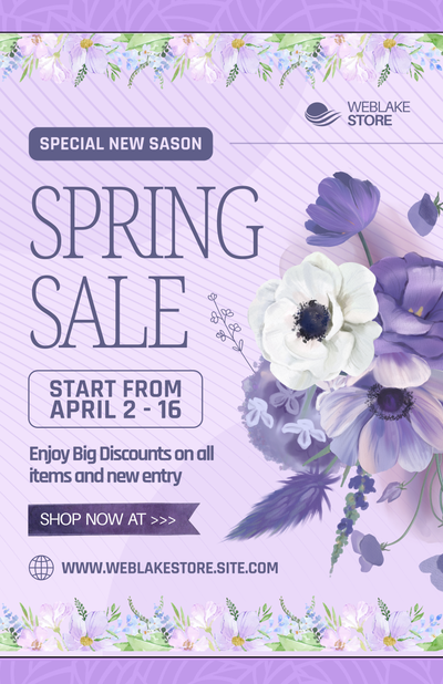 Spring sale advertisement template in purple