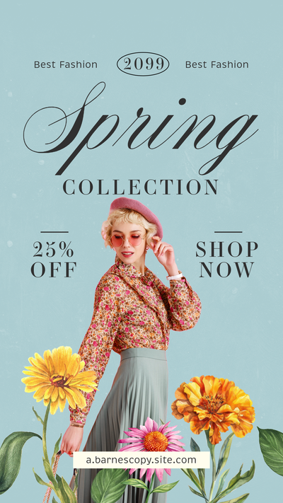 Spring collection advertisement in blue
