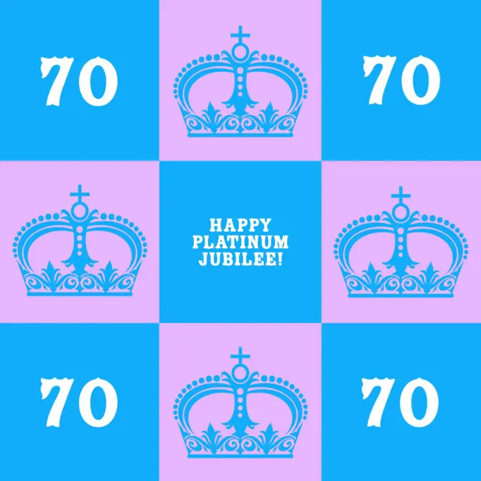 Blue Purple & White Crown Pattern 70 Platinum Jubilee Square Post