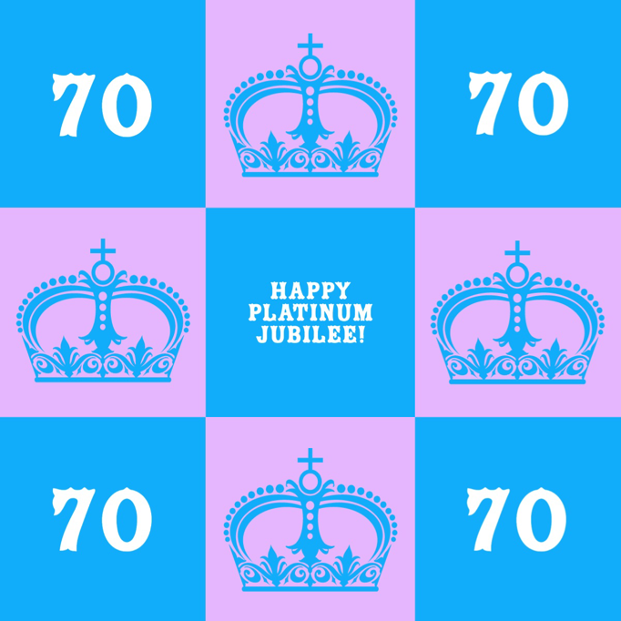Blue Purple & White Crown Pattern 70 Platinum Jubilee Square Post