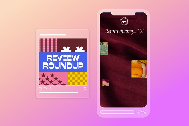 pink to purple gradient background with two overlays. the one on the left says "review roundup" the one on the right is a smartphone screenshot that says "Reintr