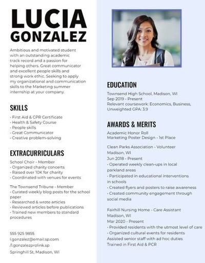Black & Blue Interning Profile Marketing Resume