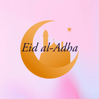 Eid template featuring crescent moon over a pink background