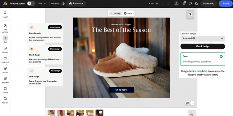 Showing how a shoe ad on Amazon comes to life in Adobe Express