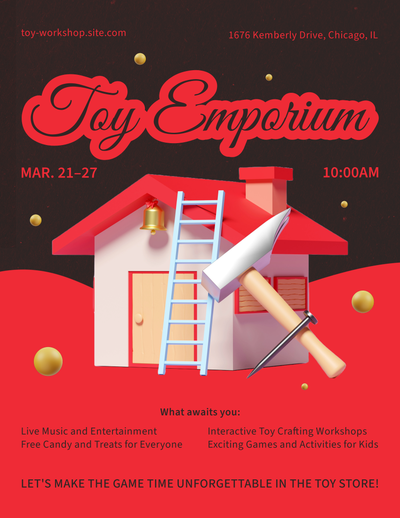 Plastic Fantastic Adobe Express trend showing playful imagery of an oversized hammer and small house