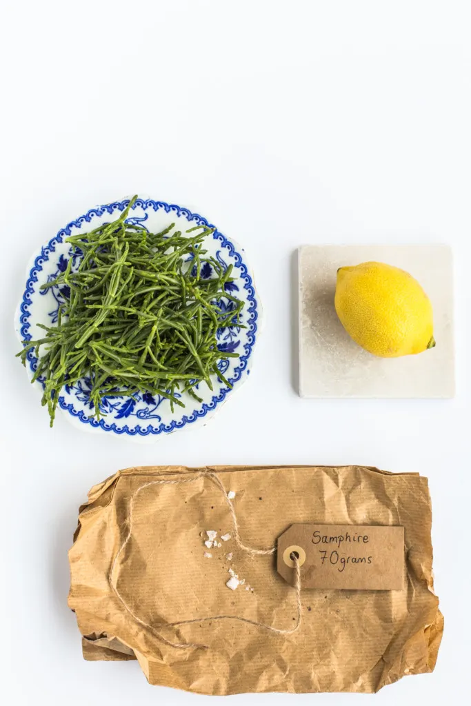 Free to use images: lemon and green vegetable in a plate with brown bag