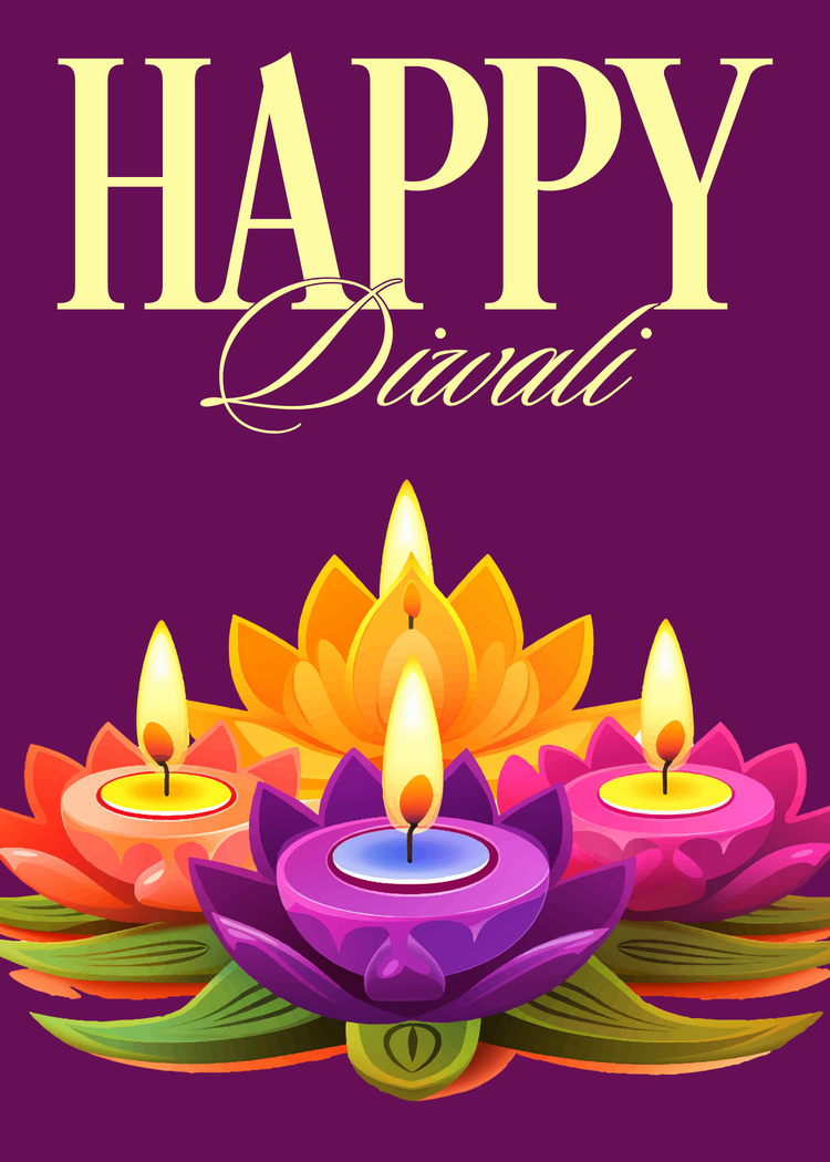Happy Diwali greeting card template in purple
