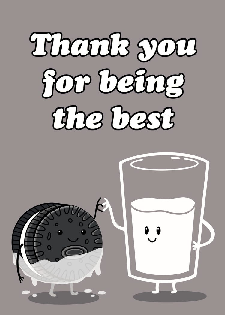 Gray & White Cookies and Milk Thank You Greeting Card
