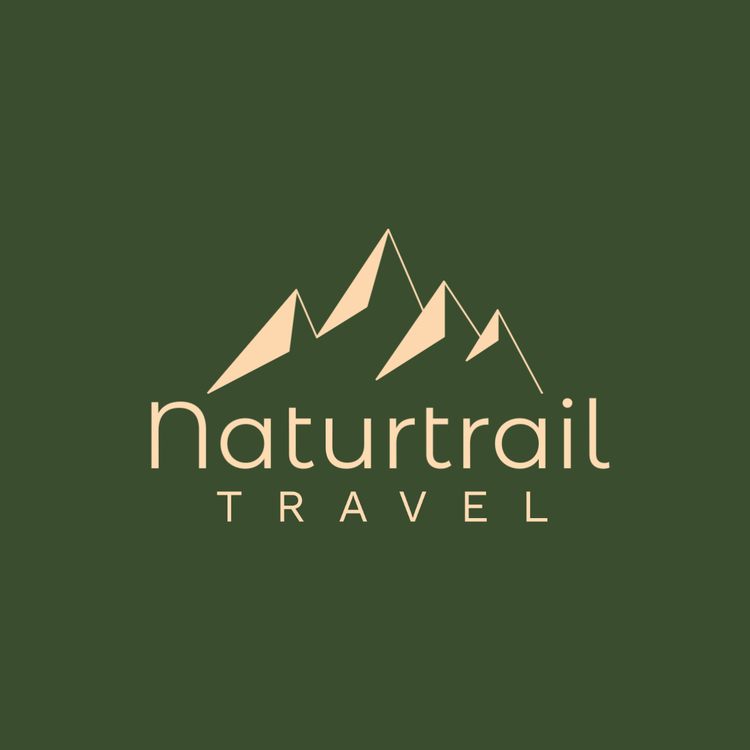 Naturtrail Travel text and icon logo written in the fonts Montserrat Alternates and Work Sans with an icon of a mountain range