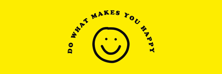 A Twitter banner that says "do what makes you happy" with a smiley face against a yellow background