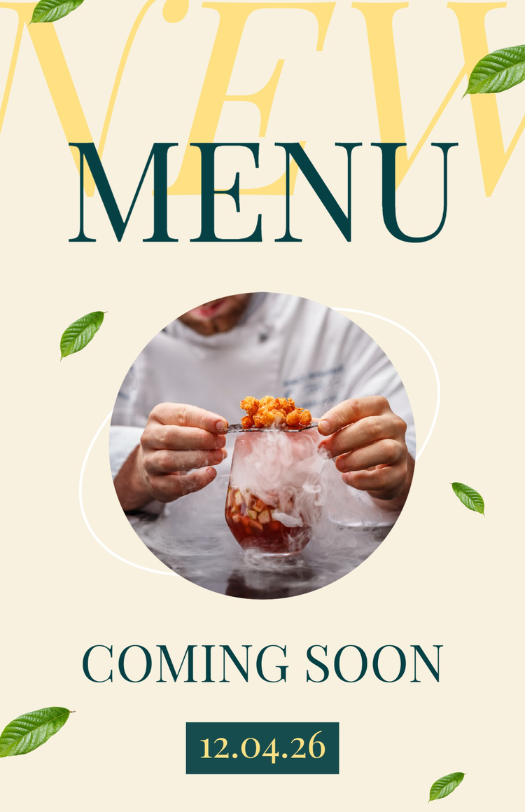 A corporate communication for a new menu coming soon with bold and modern fonts