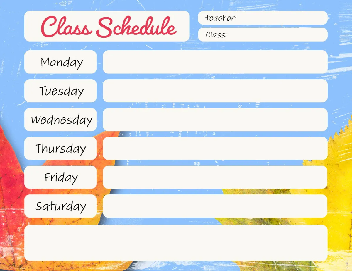 Blue Autumn Class Schedule
